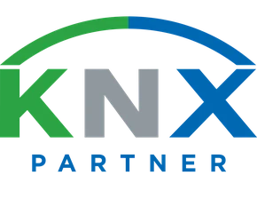 Infographie professionnelle présentant les certifications et formations de l'entreprise : logos de la certification KNX et de la formation Ajax disposés de manière équilibrée et stylisée sur un fond neutre ou dégradé subtil, accompagnés de symboles visuels représentant l'expertise technique (circuit, ampoule, ou système domotique) pour illustrer le savoir-faire en électricité générale et domotique.
